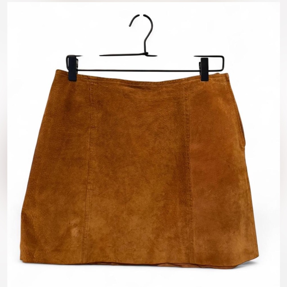 Vintage Kathy Ireland Brown Genuine Suede Leather Skirt Size 12
